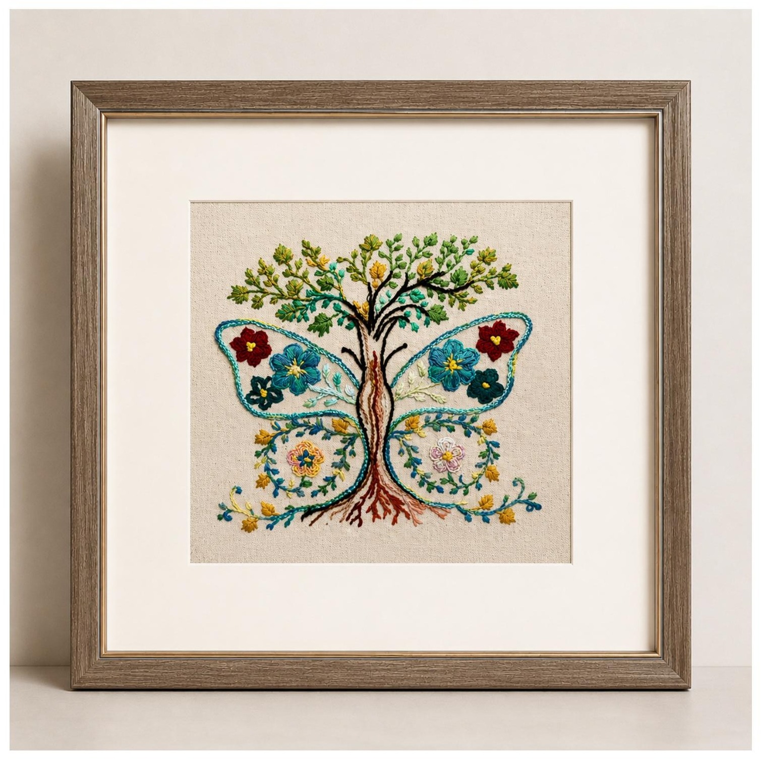 Butterfly Full Bloom embroidered artwork.